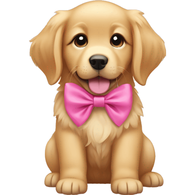 Golden retriever puppy with pink bow emoji