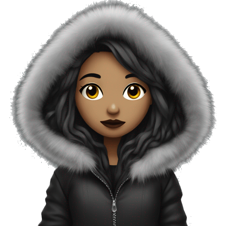 Cold goth girl in winter coat with fur hood emoji