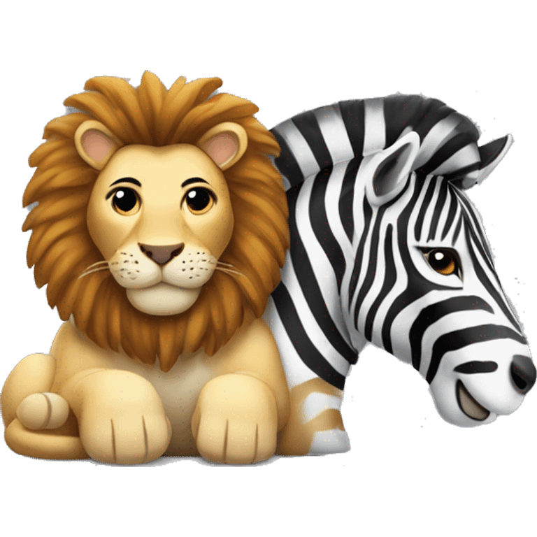 zebra & lion sitting next to each other emoji