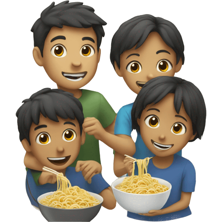 Two boys and a girl eating noodles emoji