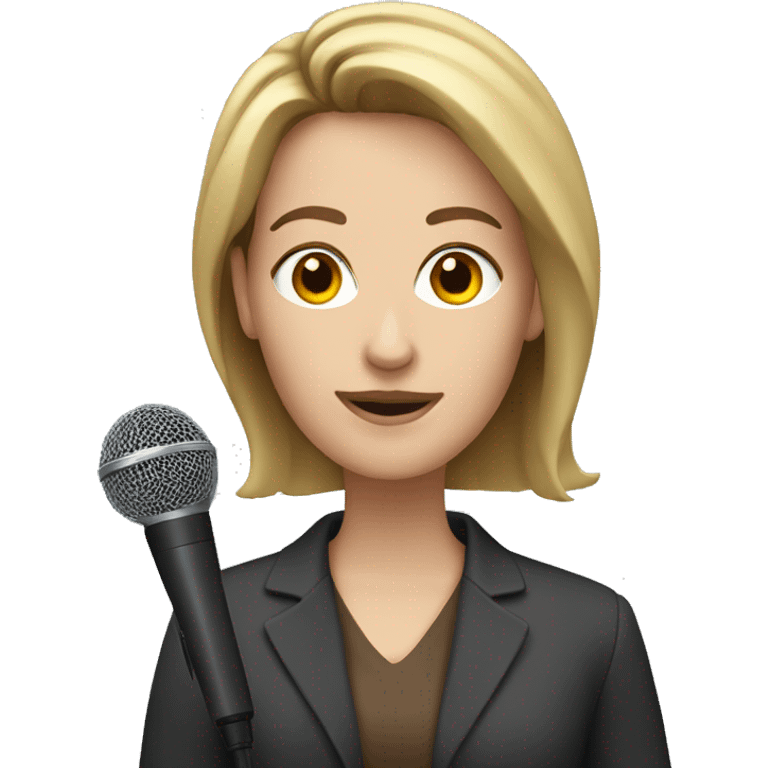 A white woman, straight and brown hair, with a microphone being a journalist emoji