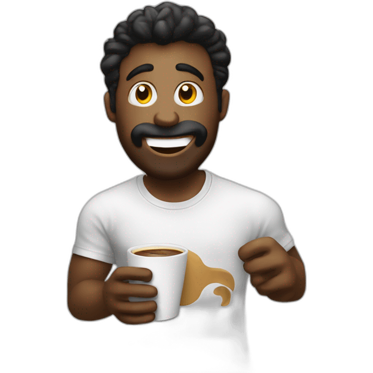 Un homme zoomé qui boit un café en faisant une grimace tshirt noir emoji