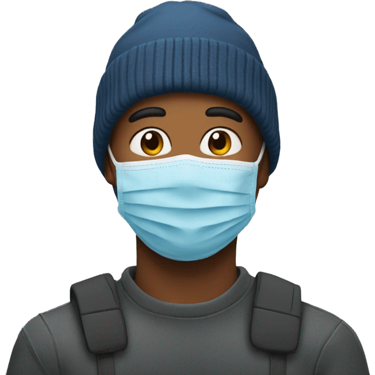 Man wearing a face mask and a beanie emoji