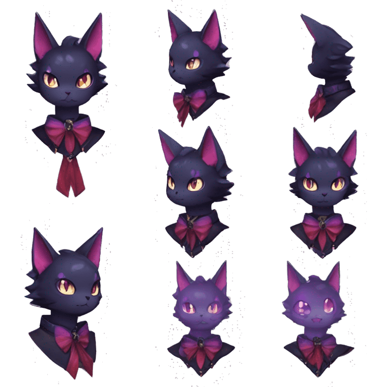  kawaii edgy black purple red ethereal fantasy beautiful elegant nargacuga-Noivern-cat-Fakemon collar harness bow tie and bracers emoji