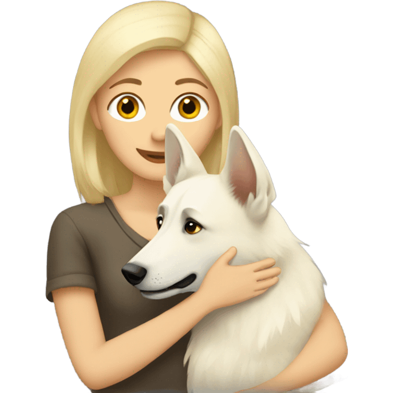 blonde girl hugs white shepherd emoji