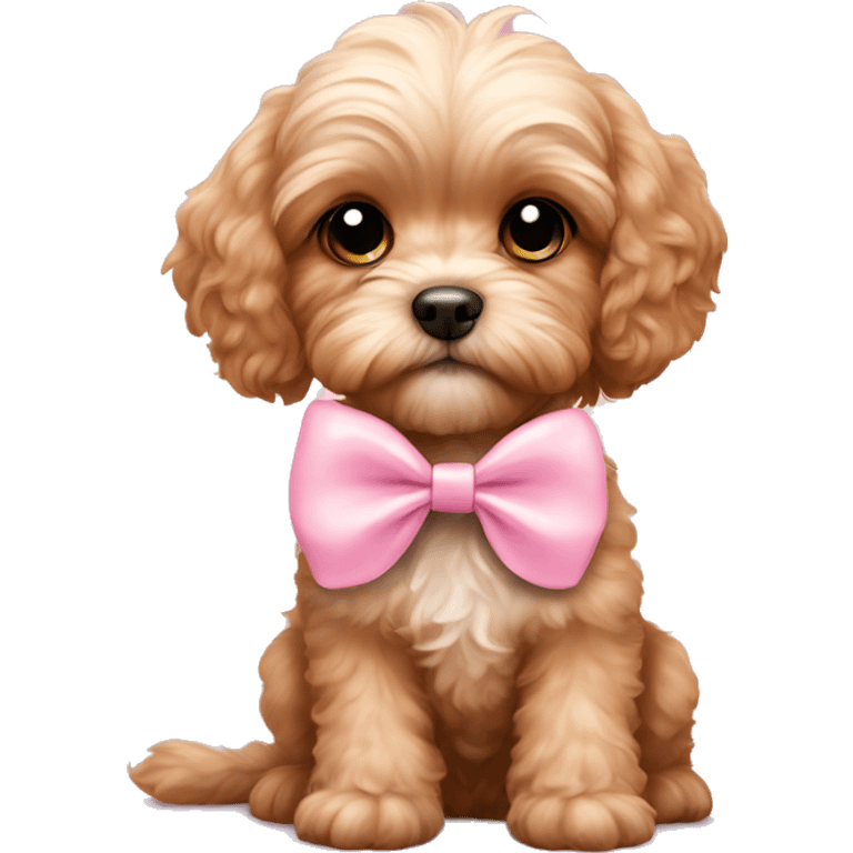 A cute cavoodle with pastel pink bow emoji