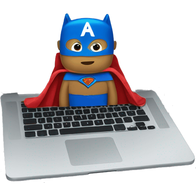 laptop wearing a superhero cape emoji