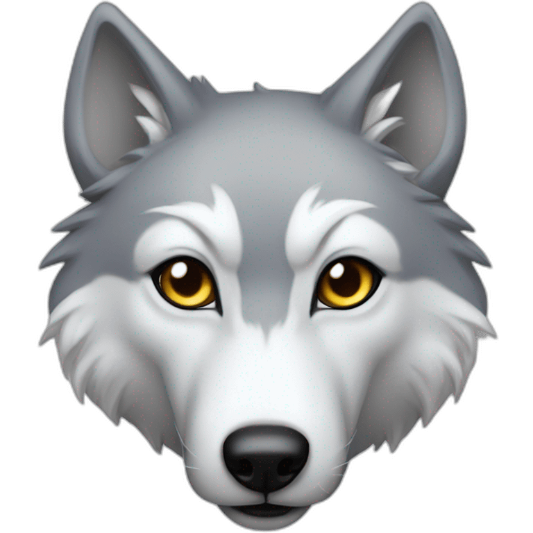 silvery-white, bipedal wolf with an elongated snout, gray "mask" marking on his face and sharp teeth emoji