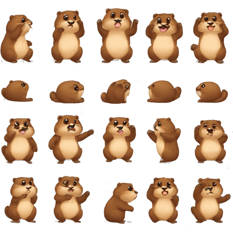  A set of brown  emoticons, beaver in various poses with cute expressions. Cute style with a simple white background design. sticker set, sticker sheet template emoji