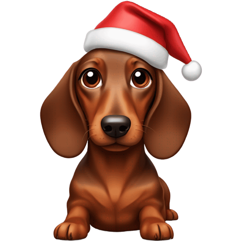 brown daschund with Christmas hat with a man  emoji