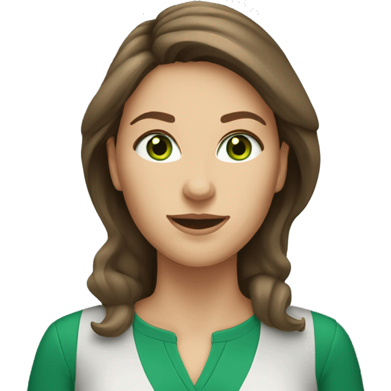  Caucasian woman with brown hair green eyes at work emoji