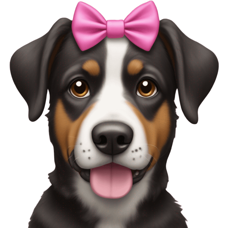 Bernie’s Mountain dog with pink bows in her ears  emoji