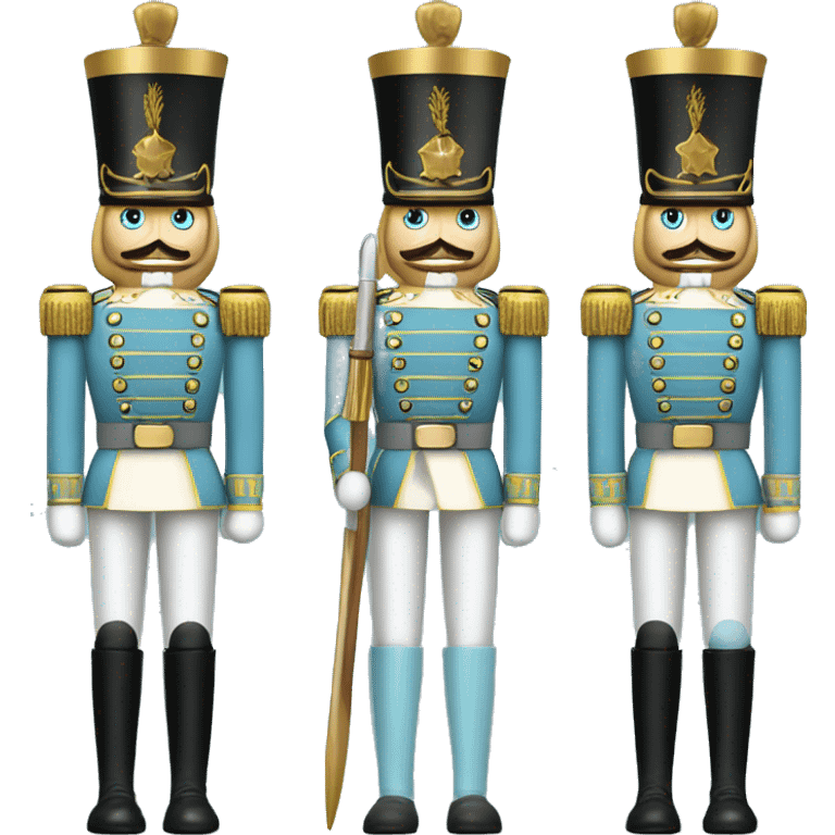 Realistic tall full body pastel blue christmas nutcracker soldier with metallic gold hat and boots. emoji