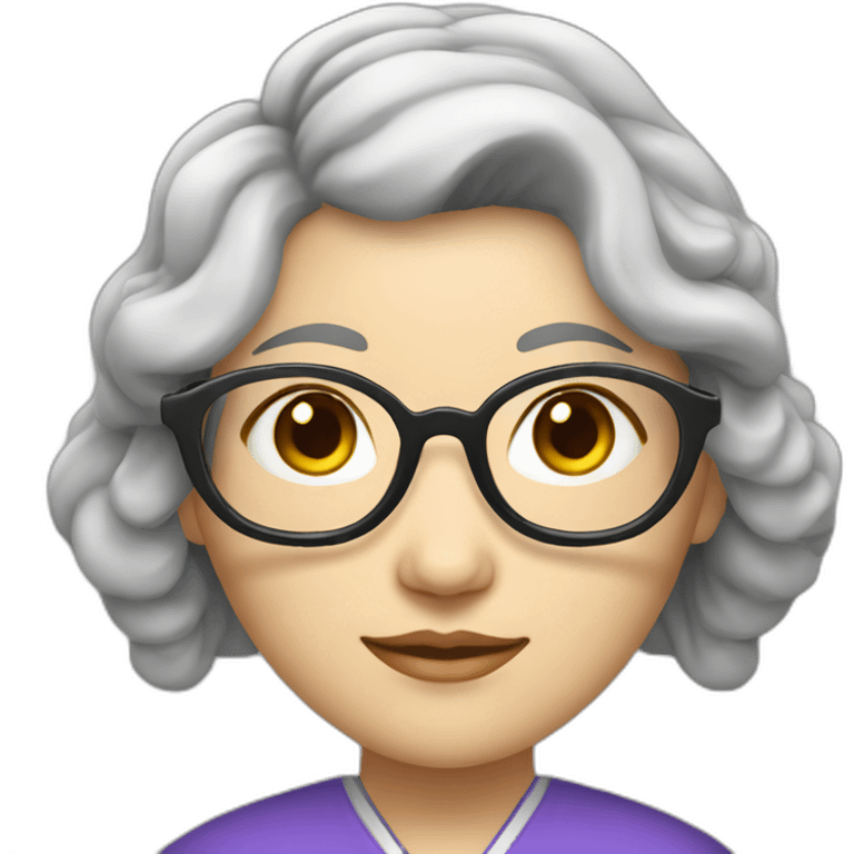 Chinese lady with lightly wavy grey hair to the shoulder lens wear glasses with Chinese dress emoji