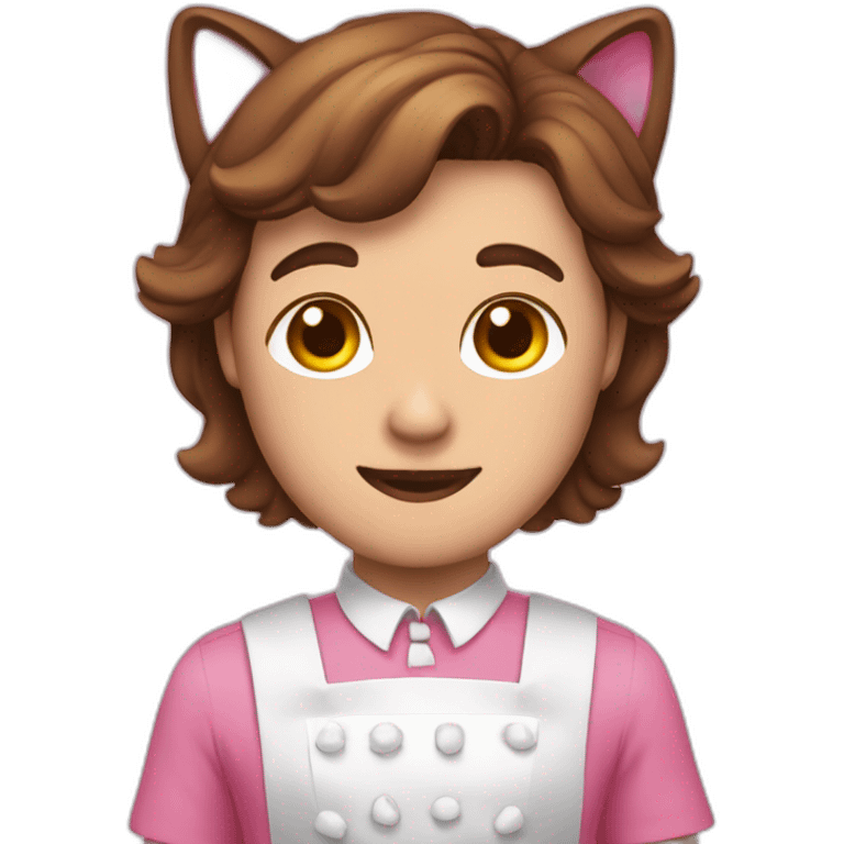 Man with a pink boy cat ears and a maid dress brown hair emoji