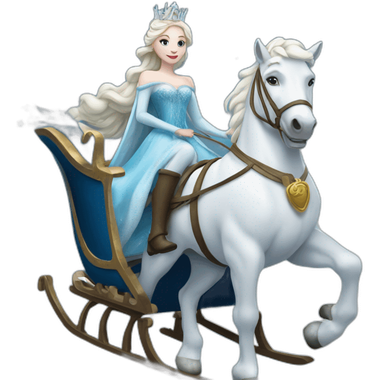 The Snow Queen on a sleigh with white horses emoji