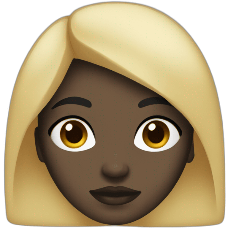 Woman with black hair, ebony skin and black eyes emoji