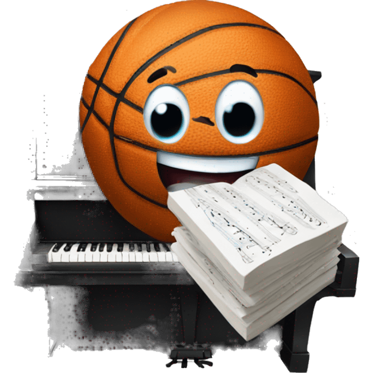 basketball with a grin playing piano emoji