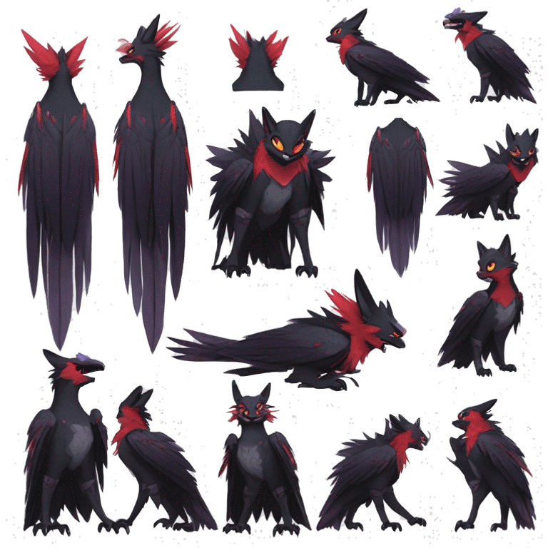 cool edgy black punk red nargacuga-raven-noibat-cat-animal hybrid Fakemon collar full body emoji