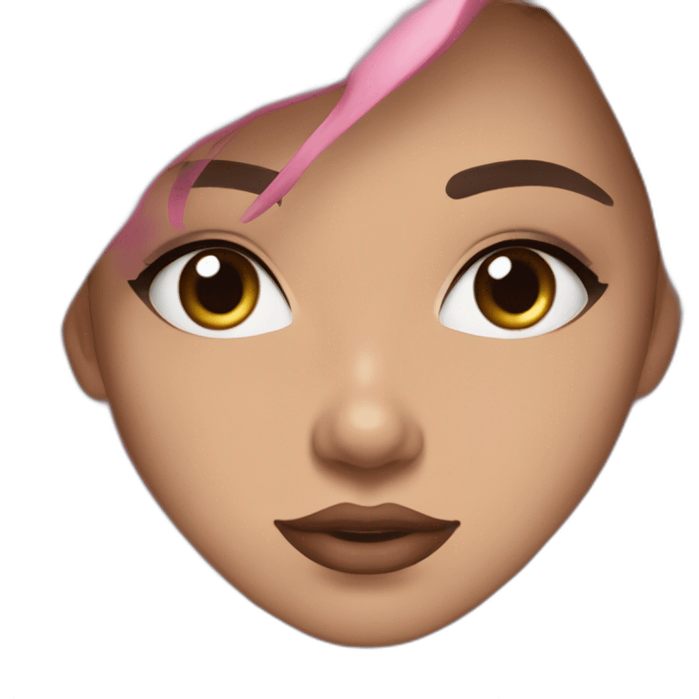 Women with round head with long wavy dark brown hair and long eyelashes dark brown eyes with pink cheeks and pink lips and thick dark brown eyebrows wearing a black hoody, 16 yo emoji