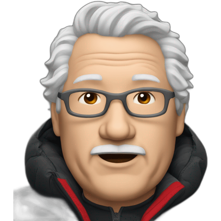 old white man overweight with black and red supreme north face puffy jacket  upper body bust emoji