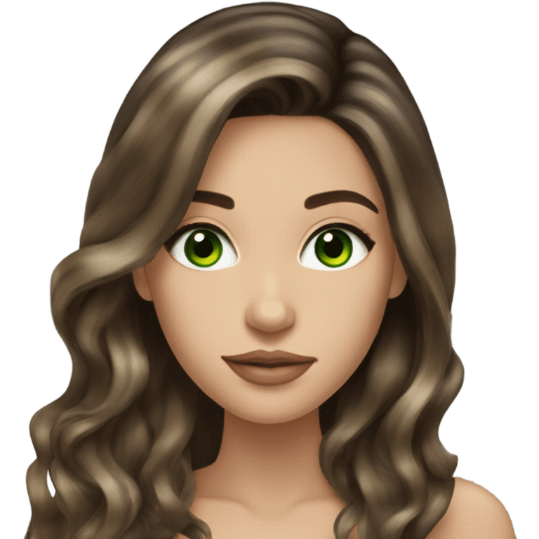 Brunette balayage long hair with green eyes  emoji