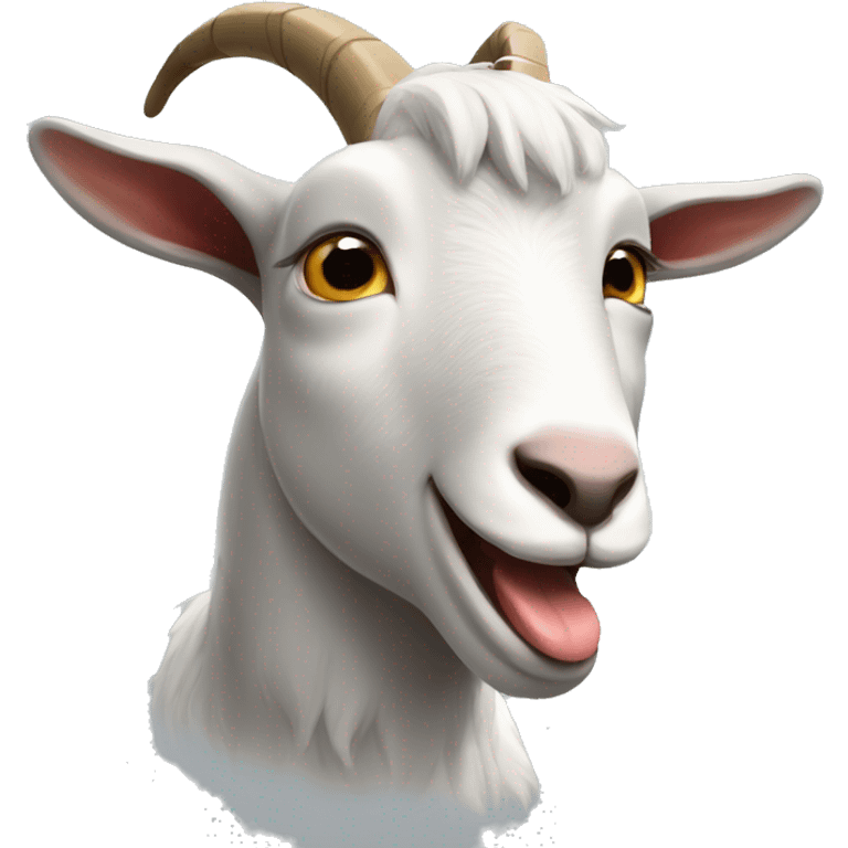 a grey and white goat making an extremely silly face with the tongue all the way out emoji