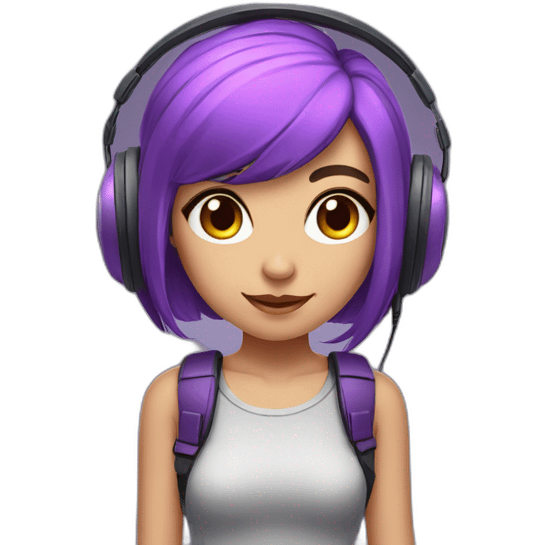 cute gamer girl with headset short purple hair emoji