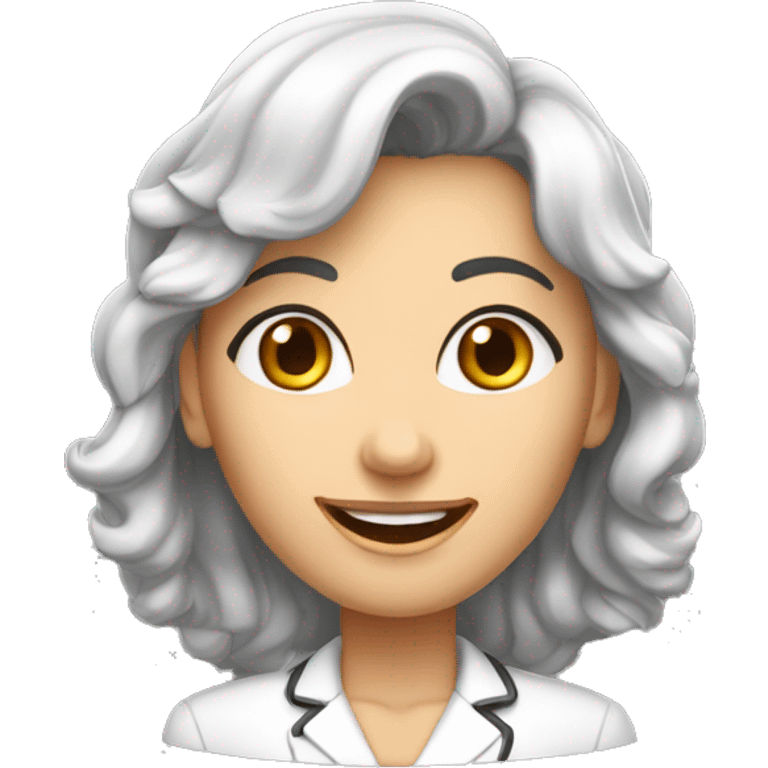 Mulher, branca, magra, cabelo liso médio castanho escuro,dentes bonitos, professora, cientista emoji