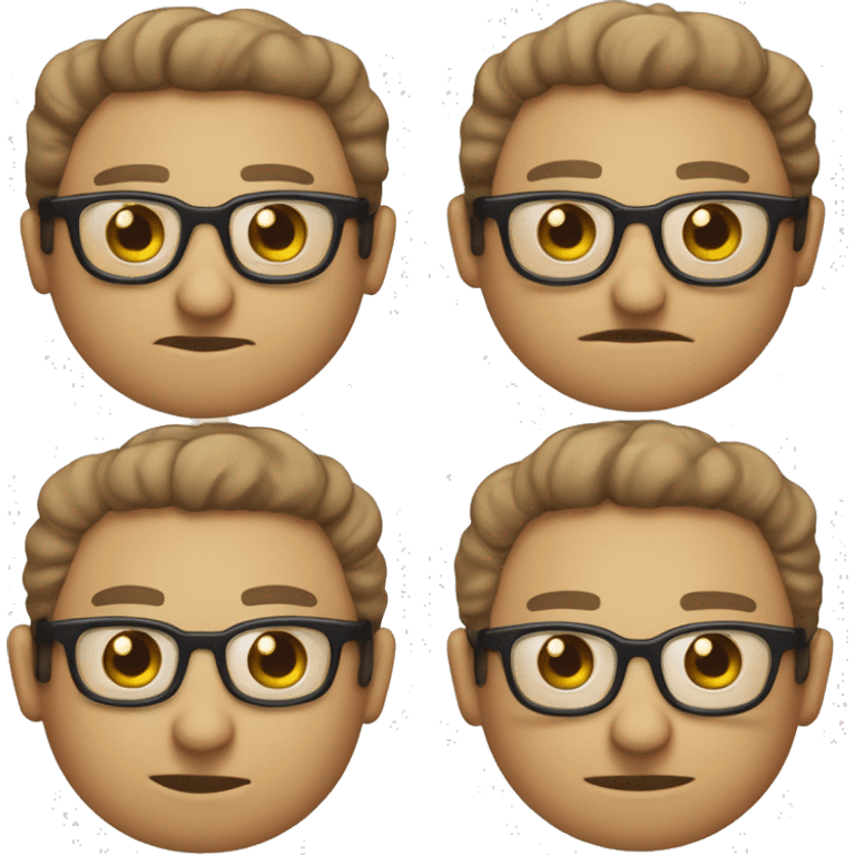 Emoji calvo Gordo de ojos marrones y piel blanca gafas grandes negras emoji