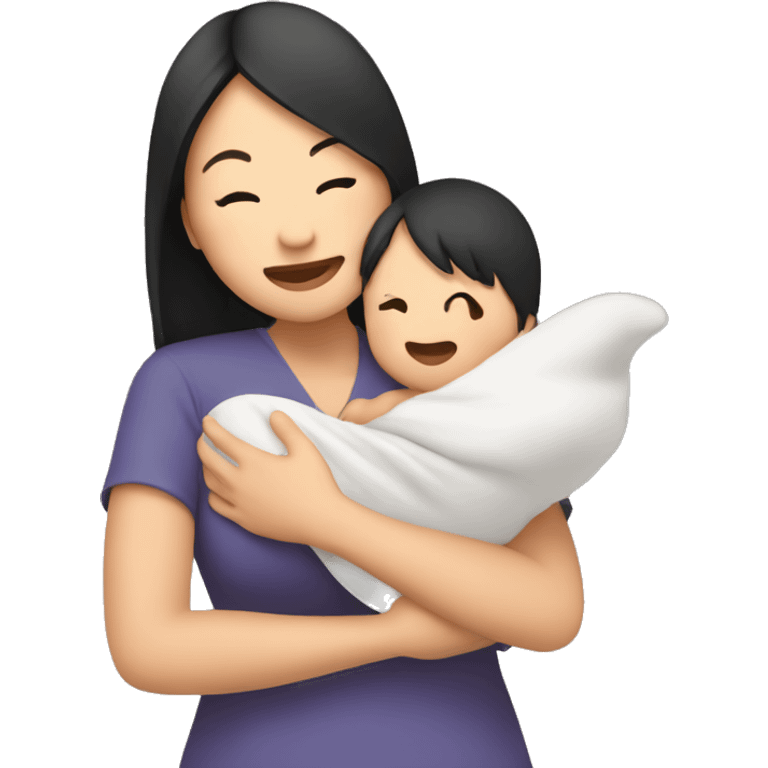 An Asian woman holds a baby in her arms and butterflies fly around emoji