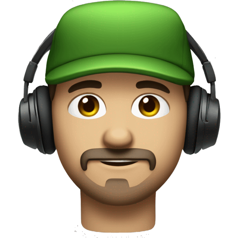 cool guy blue eyes brown hair headphones black goatee wearing a green backward hat emoji