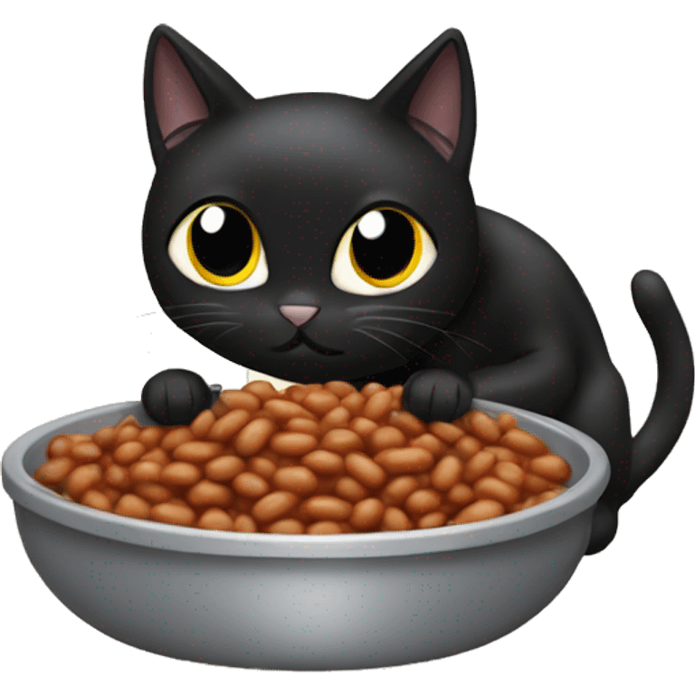 Black cat eating baked beans emoji