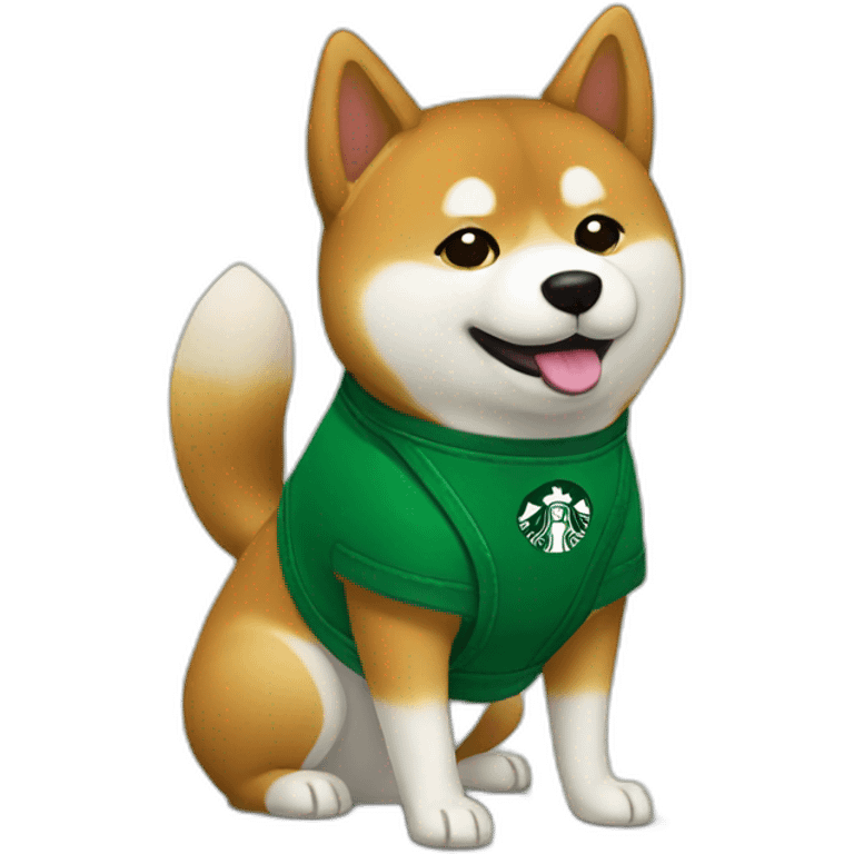 Shiba working at Starbucks with green apron emoji