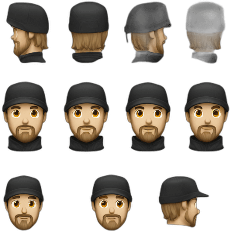 White man with goatee beard, black cap and black hood emoji