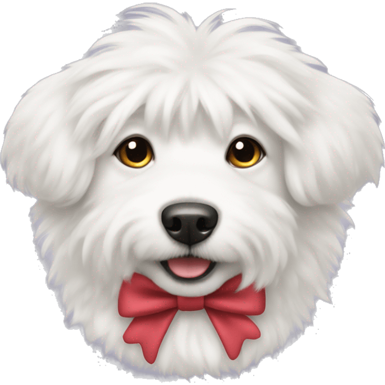 Fluffy white dog with bow on it emoji