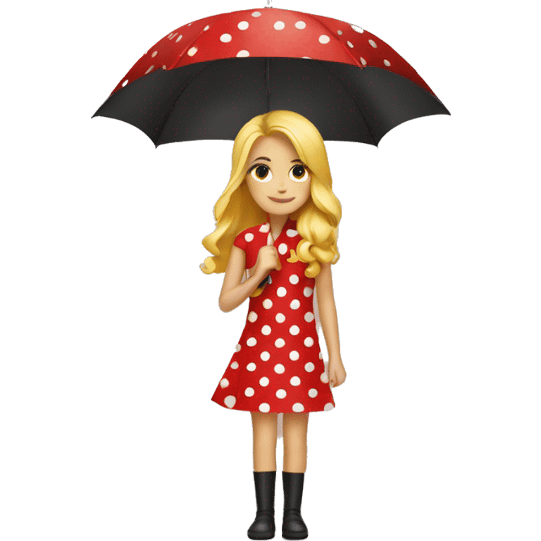 red polka dot umbrella with a blonde girl emoji