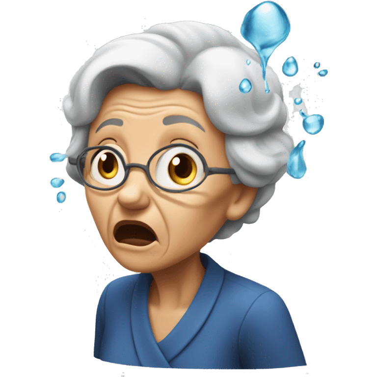 old woman shocked with water splashes on face emoji