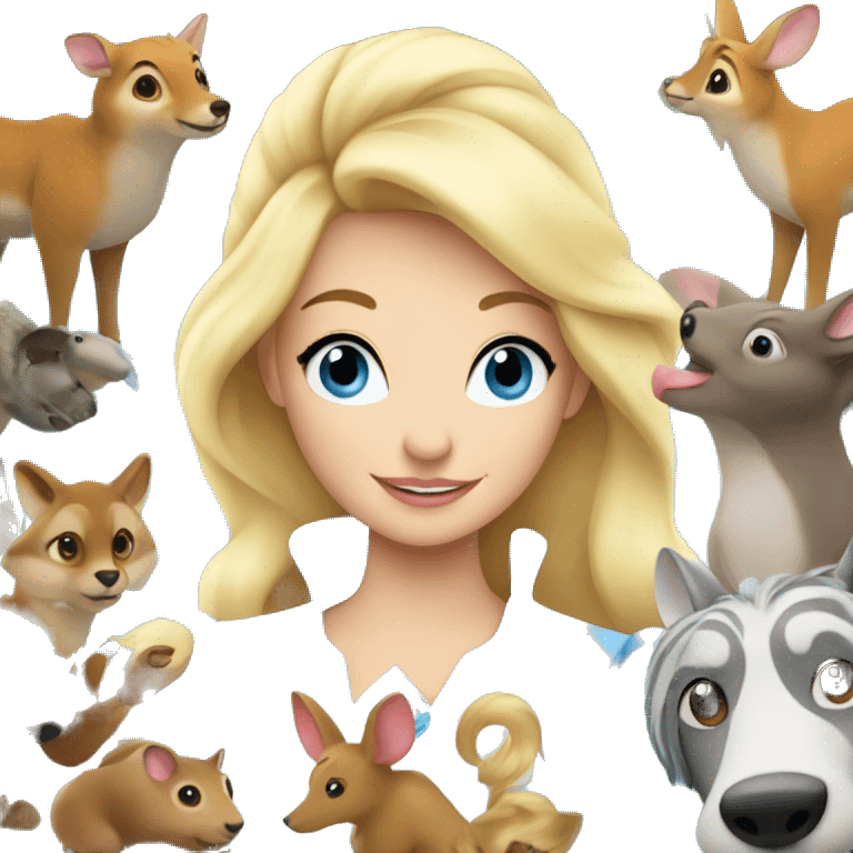 Cinderella with blonde hair surrounded by forest animals  emoji