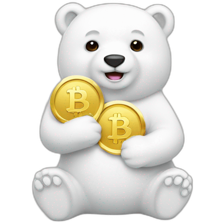 white bear with gold coin in hands emoji