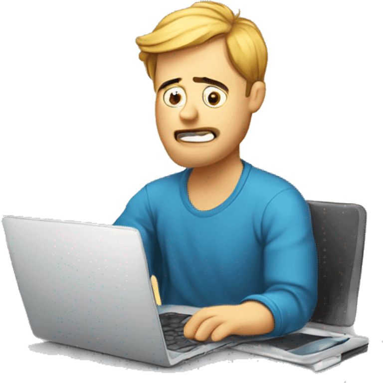 
a guy with a laptop is working and sweating from difficult work. comic style.
 emoji