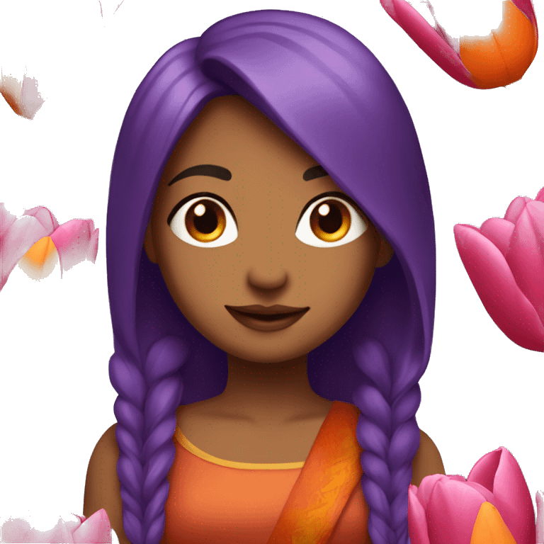 indian girl with purple hair and red and orange tulips emoji