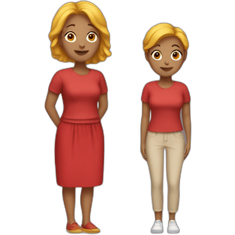 Mom with bright brown-yellow hair in red clothes emoji