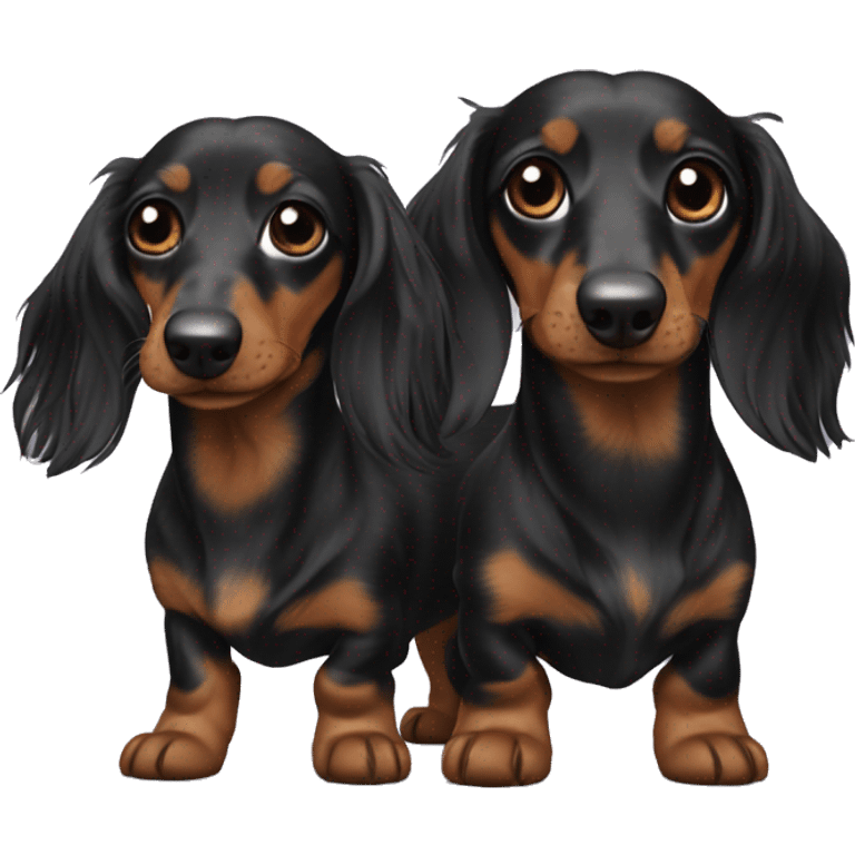 Two long hair black spotted dachshunds together  emoji