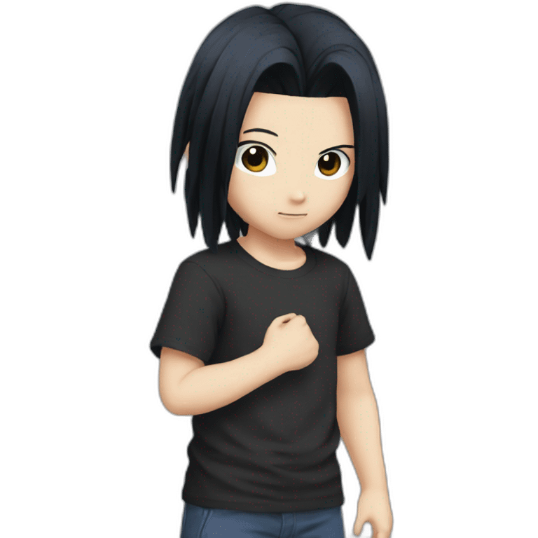 sasuke in black t shirt black hair emoji