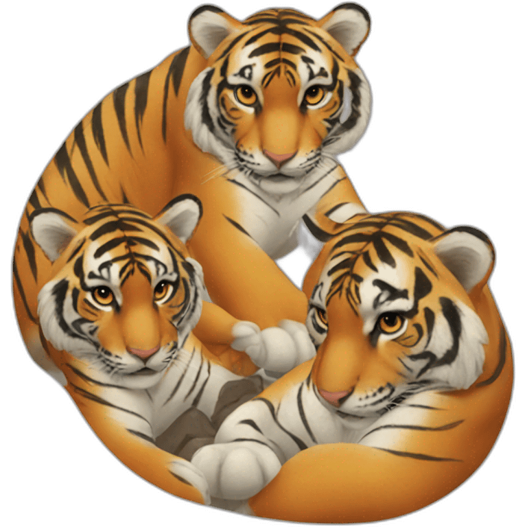 3 tigers cuddeling emoji