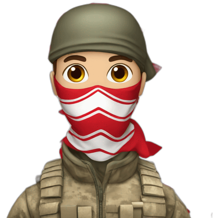 A person masked with red and white shemagh and wearing military clothing emoji