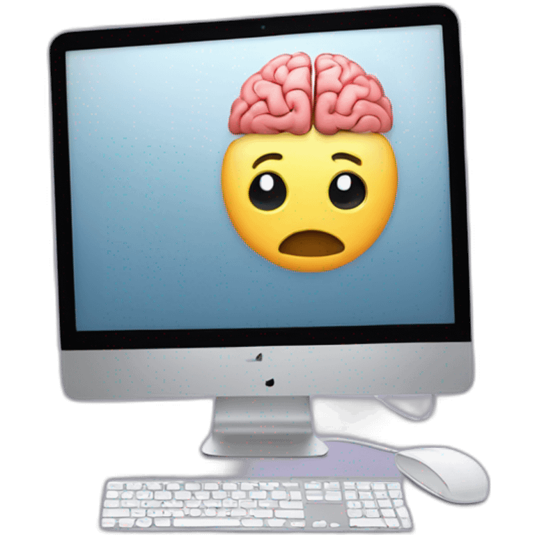 iMac with brain on screen emoji