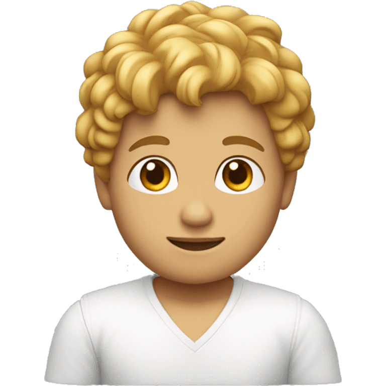 niño blanco de piel y pelo rubio con una macbook emoji