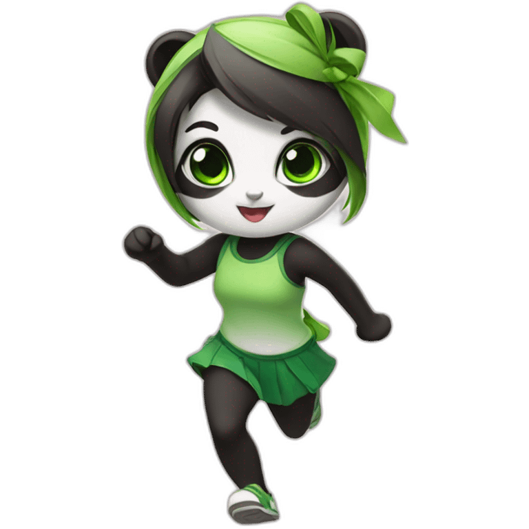 Green-eyed panda girl is running emoji